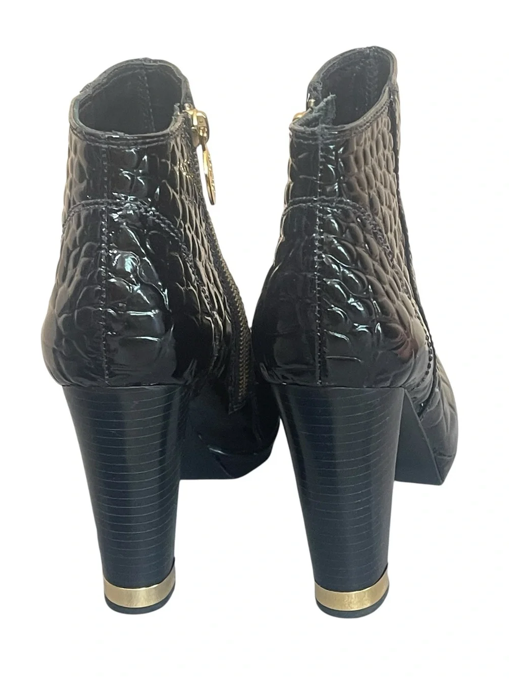 Tory Burch Leigh Black Croc-Embossed Patent Leather Ankle Boots Size 8M